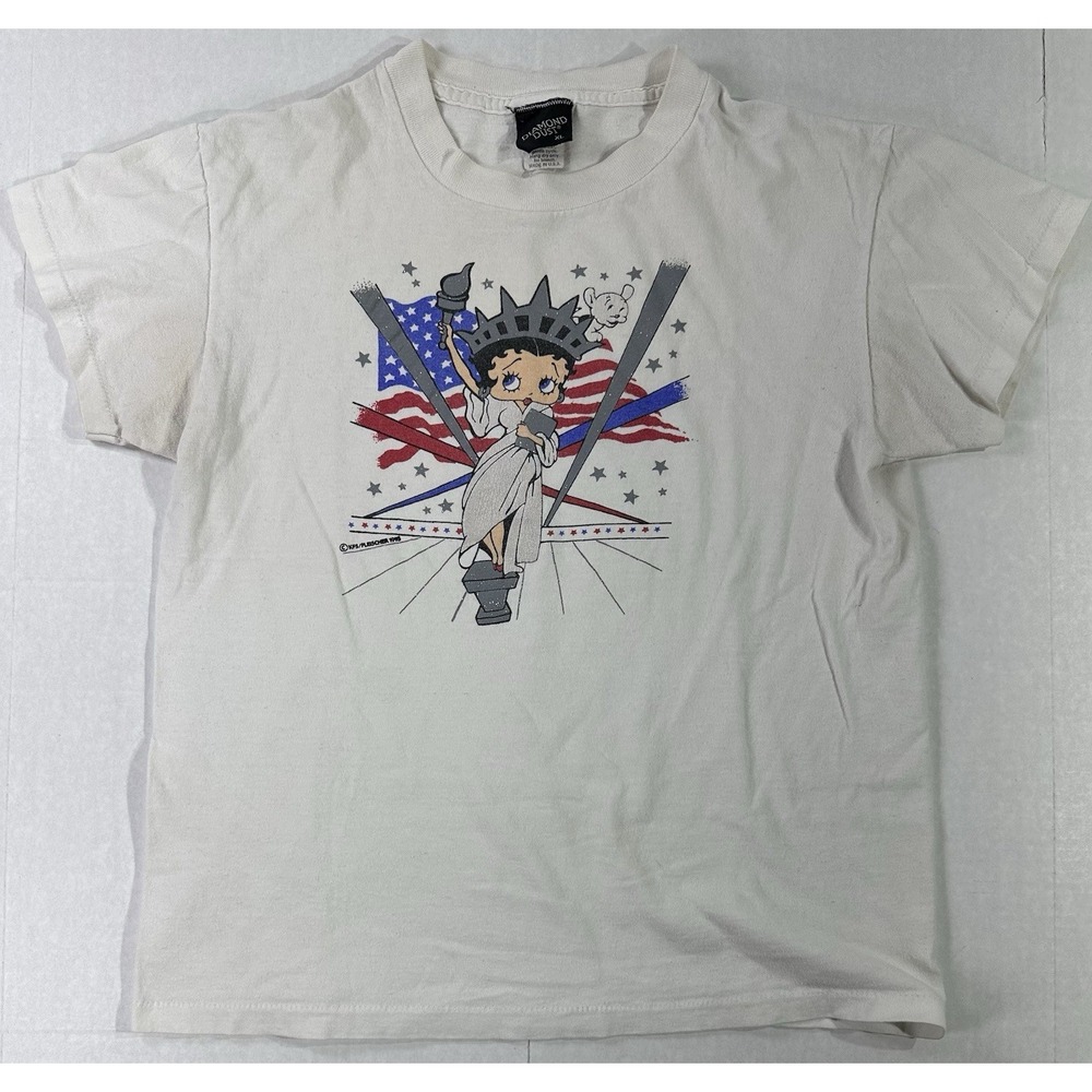 Vintage 1993 Betty Boop Statue of Liberty T-Shirt Diamond Dust XL Made in USA